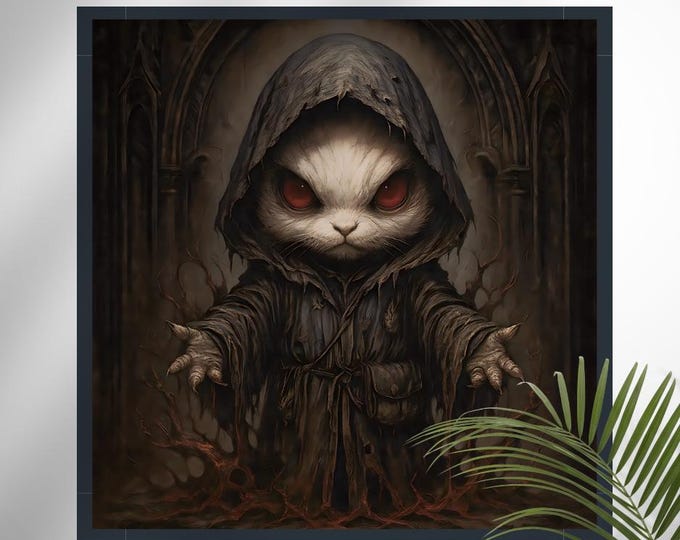 Rabbit Familiar Art Print: Gothic Dark Fantasy - Red Eyes, Cloaked Hare
