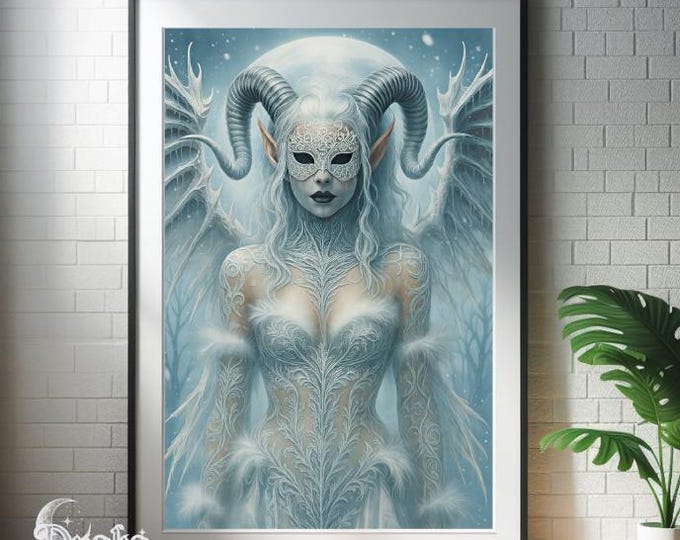 Gothic Snow Sorceress Print: Winged Frost Demon (Digital Download)