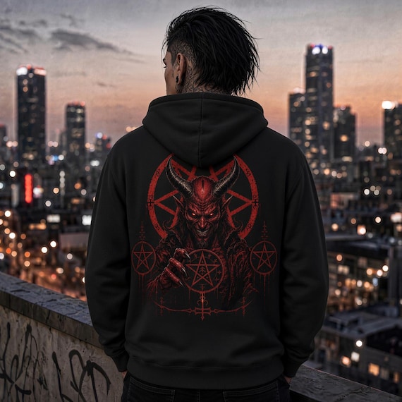 Oxlight : Infernal Sovereign Demon Full Zip Unisex Hoodie | Gothic Demon Hoodie | Dark Fantasy Zip Up | Occult Streetwear Unisex