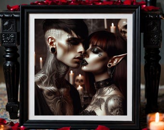 Elven Lovers Digital Art: Gothic Romance Fantasy (Printable)