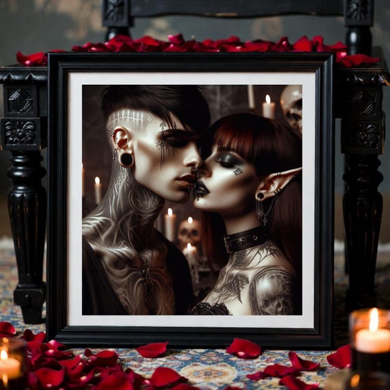 Elven Lovers Digital Art: Gothic Romance Fantasy (Printable)