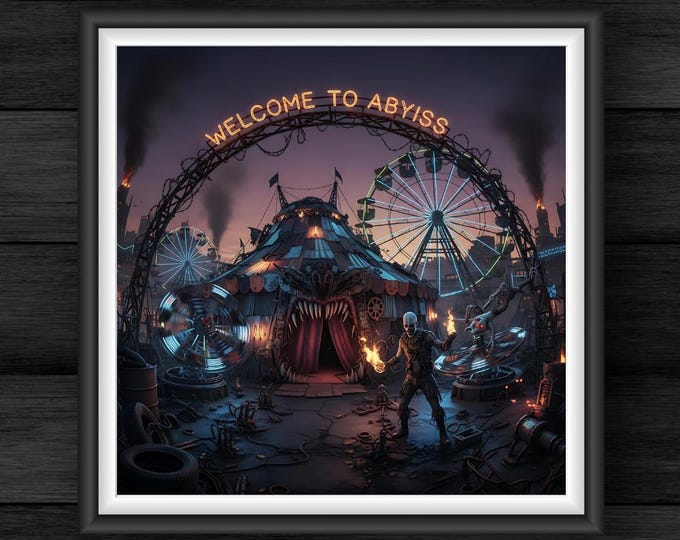 Carnival Printable Art: Neon Horror Circus - Dark Clown Scenescape