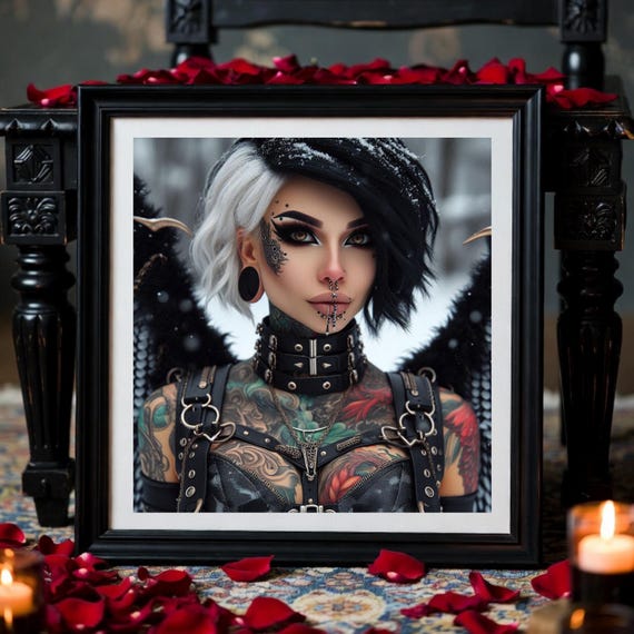 Frostmarked Dark Elven Portrait - Steampunk Gothic Winged Angel