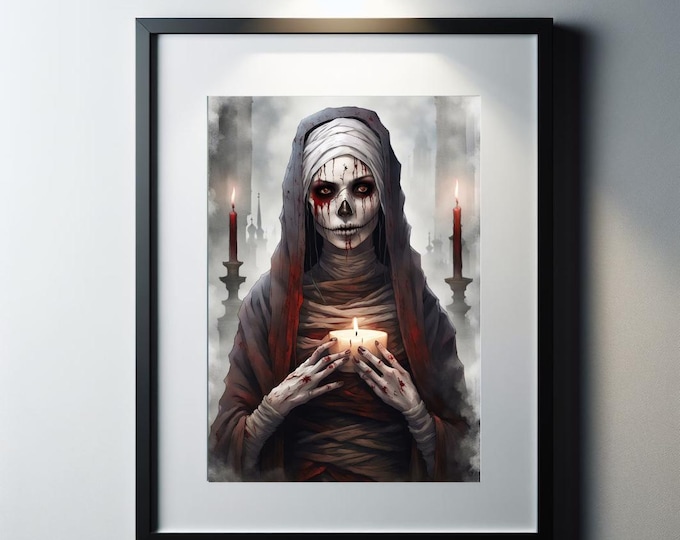 Skeleton Priestess Portrait: Gothic Horror Printable (Digital Download)