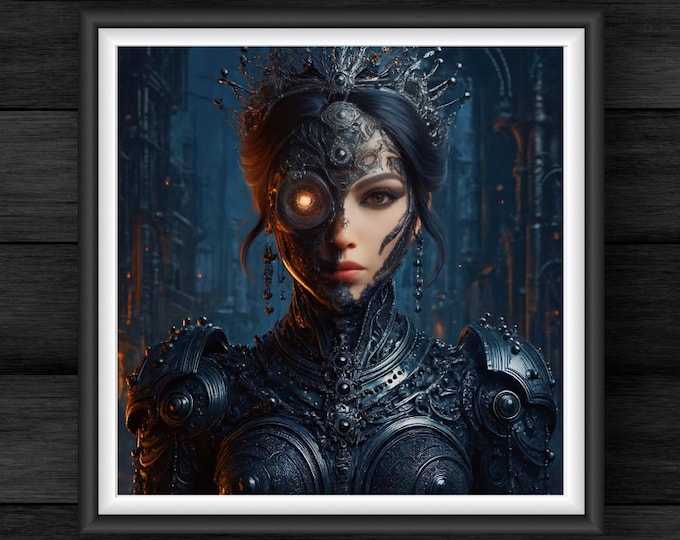 Cyborg Queen – Gothic Sci-Fi Printable Wall Art, Regal Steampunk Futuristic Fantasy Print - Digital Download