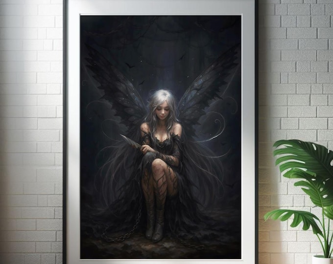 Winged Warden Fairy Art: Gothic Dark Fae with Ethereal Chains