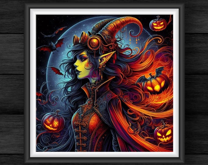 Steampunk Elf Art Print: Halloween Fantasy with Jack-O'-Lanterns