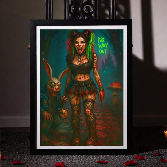 Gothic Neon Punk Queen Wall Art Printable - Dark Horror Print - Gothic fairy Tale Decor