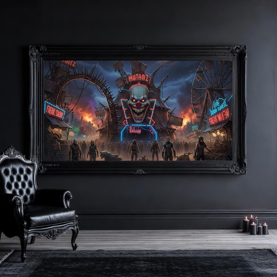 Twisted Zombie Circus Print, Horror Clowns, Freak Show (Digital Download)