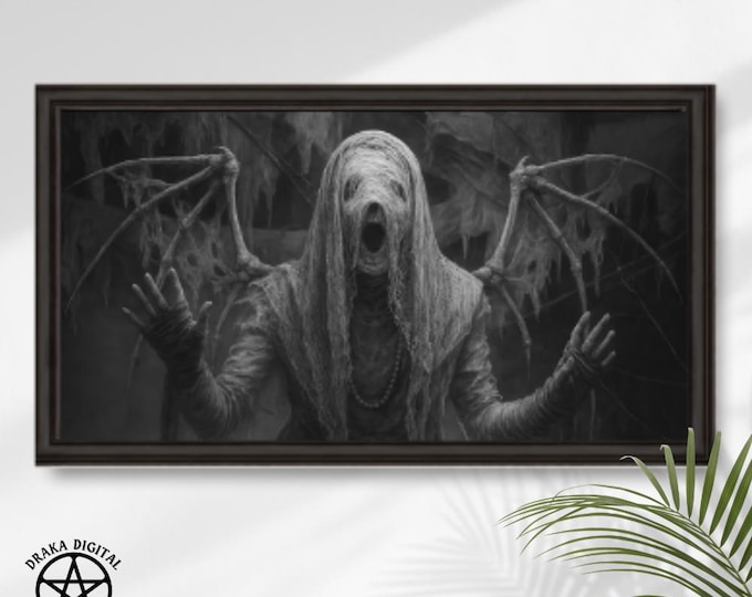 Macabre Winged Angel Art - Haunted Fallen Wraith Illustration