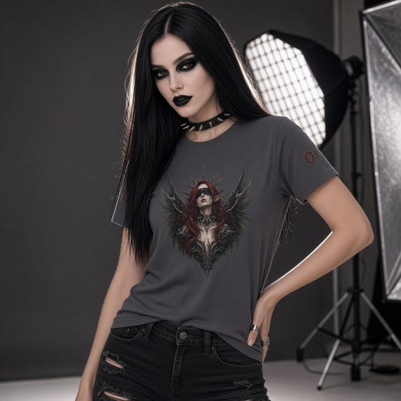 OxLight: Blind Grace Gothic Angel Women's luxe fitted tee - Dark Fantasy Graphic Tee - Alternative Fashion Top - Gothic Clothing Gift