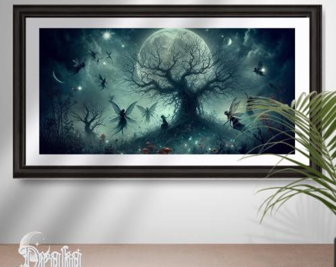 Woodland Fairy Art Print: Moonlit Forest Scene - Digital Download