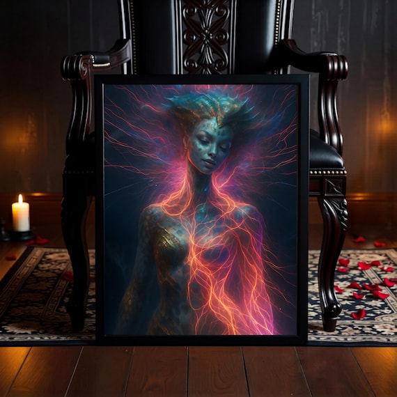 Bioluminescent Sea Queen Printable Art - Mythical Ocean Goddess