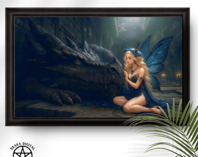 Blue Fairy and Dragon Print - Enchanted Creature Friendship