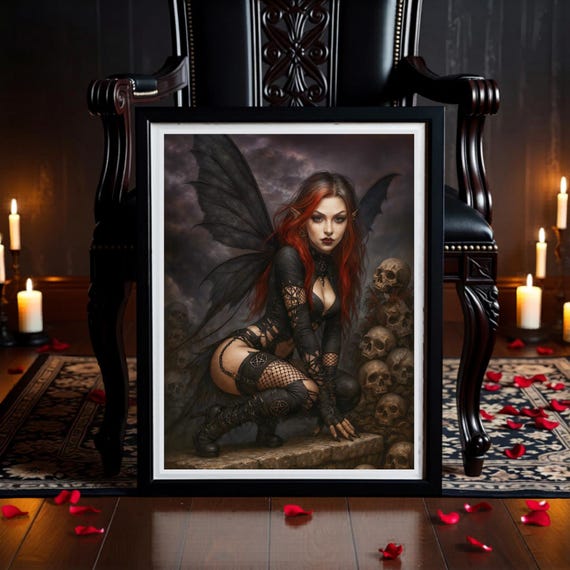Gothic Fairy Wall Art Printable – Dark Fantasy Fae Queen – Storm-core Gothic Room Decor Digital