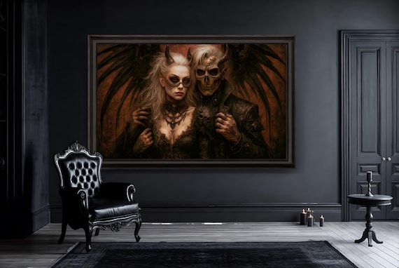 Seraph and Skull Wall Art: Gothic Demon Couple (Printable Digital Download)