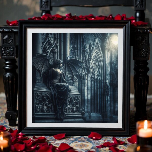 Gothic Queen Angel Art | Dark Fantasy Bat Winged Wall Décor | Digital Download