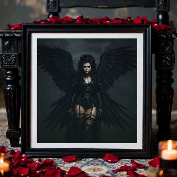 Raven Gothic Wall Art Printable, Dark Fantasy Woman Witchy Decor, Gothic Bedroom print