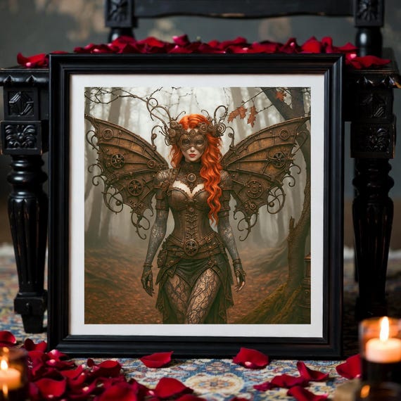 Gothic Steampunk Fairy Print - Brass Wings, Mechanical Butterfly Nymph