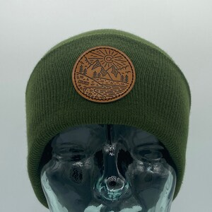Colorado Leather Patch Beanie Mountain Scene Winter Cap Cold Weather Hat Explorer Lid