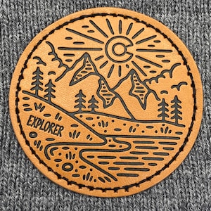 Mountain Scene Winter Cap Colorado Leather Cold Weather Hat Colorado Beanie