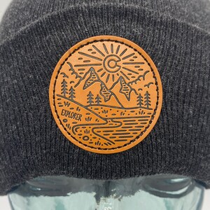 Colorado Cold Weather Hat Explorer Lid Leather Patch Beanie Mountain Scene Winter Cap
