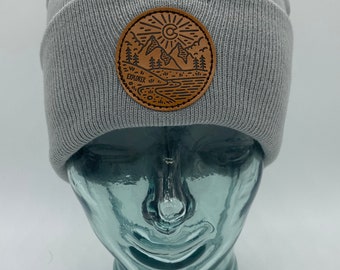 Colorado Beanie Mountain Scene Leather Patch