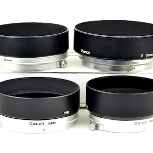 4x Canon FD Lens Hoods + Adapters 60mm & 50mm Clamp-On REaLLY NiCE!