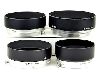 4x Canon FD Lens Hoods + Adapters 60mm & 50mm Clamp-On REaLLY NiCE!