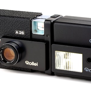 Rollei A26 Camera with Original Flash C26 126 Format Black Paint Version NiCE!