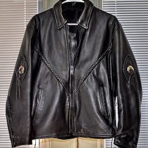 Leather Motorcycle Biker Jacket - Size Large - Like New