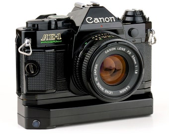 Canon AE-1 Program + FD 50mm f/1.8N Standard Prime Lens & Winder A2 35mm SLR Camera Good 4 Students REaLLY NiCE!