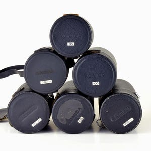 Konica AR Lens Cases 28, 35, 35-70, 100, 135, 200mm Hard Lens Case Konica AR Telephoto Prime Lens Storage NiCE!