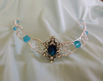 Silver blue Elf Fairy Circlet Crown Headpiece