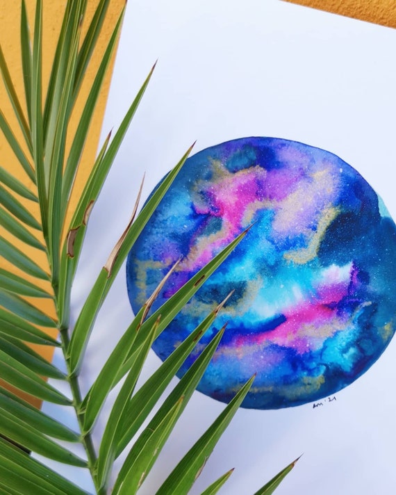Night sky artwork, Moon and star art, Stars print, Galaxy wall art, Prints boho, Pink moon print.