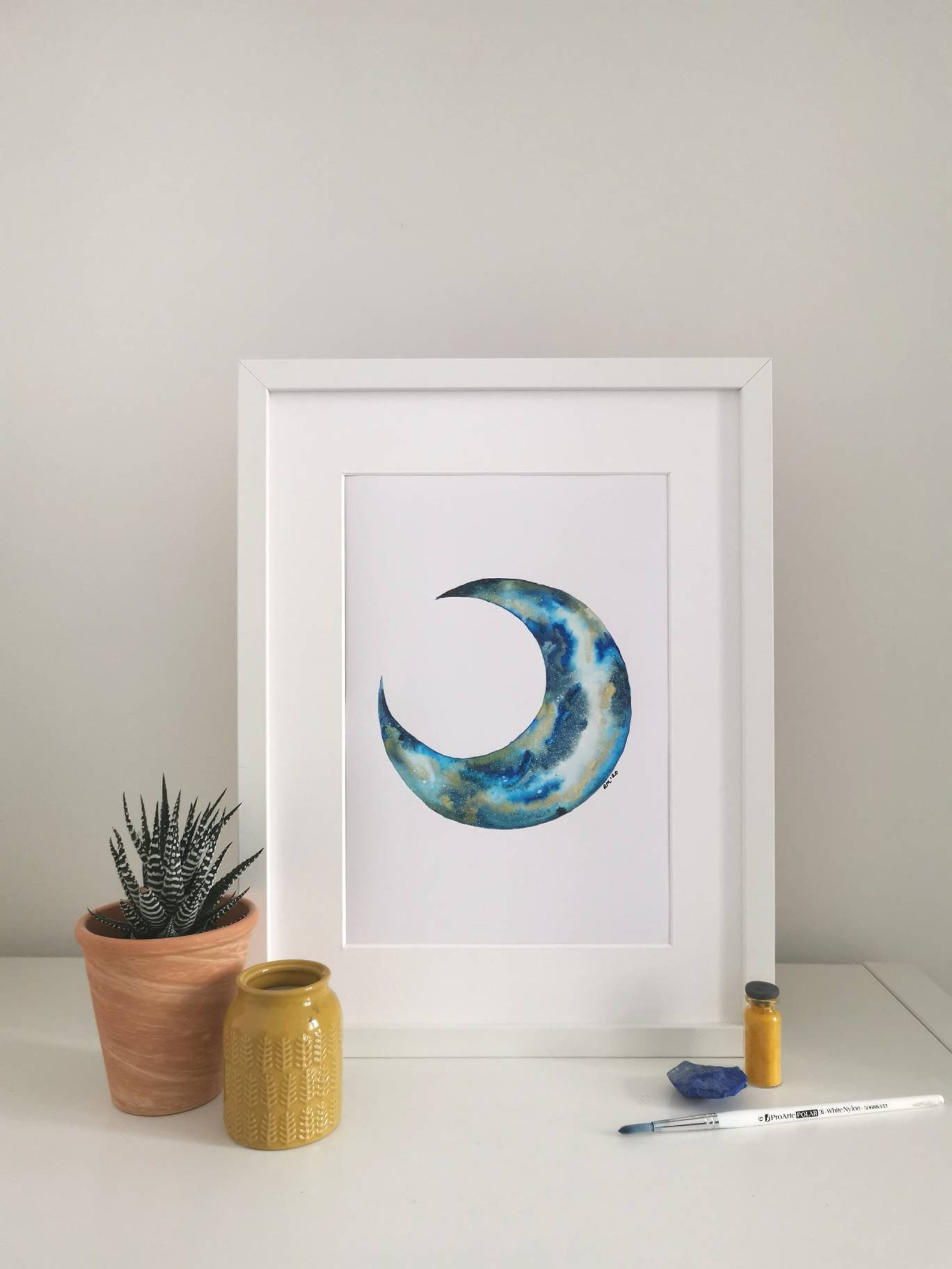 Crescent moon art print Moon and stars art Moon wall decor Etsy
