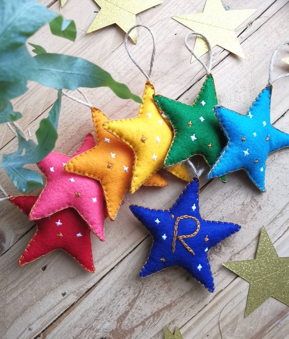 Handmade personalised star decoration, Star Christmas ornament, Christmas tree star, Letter star decoration, Personalised Christmas.