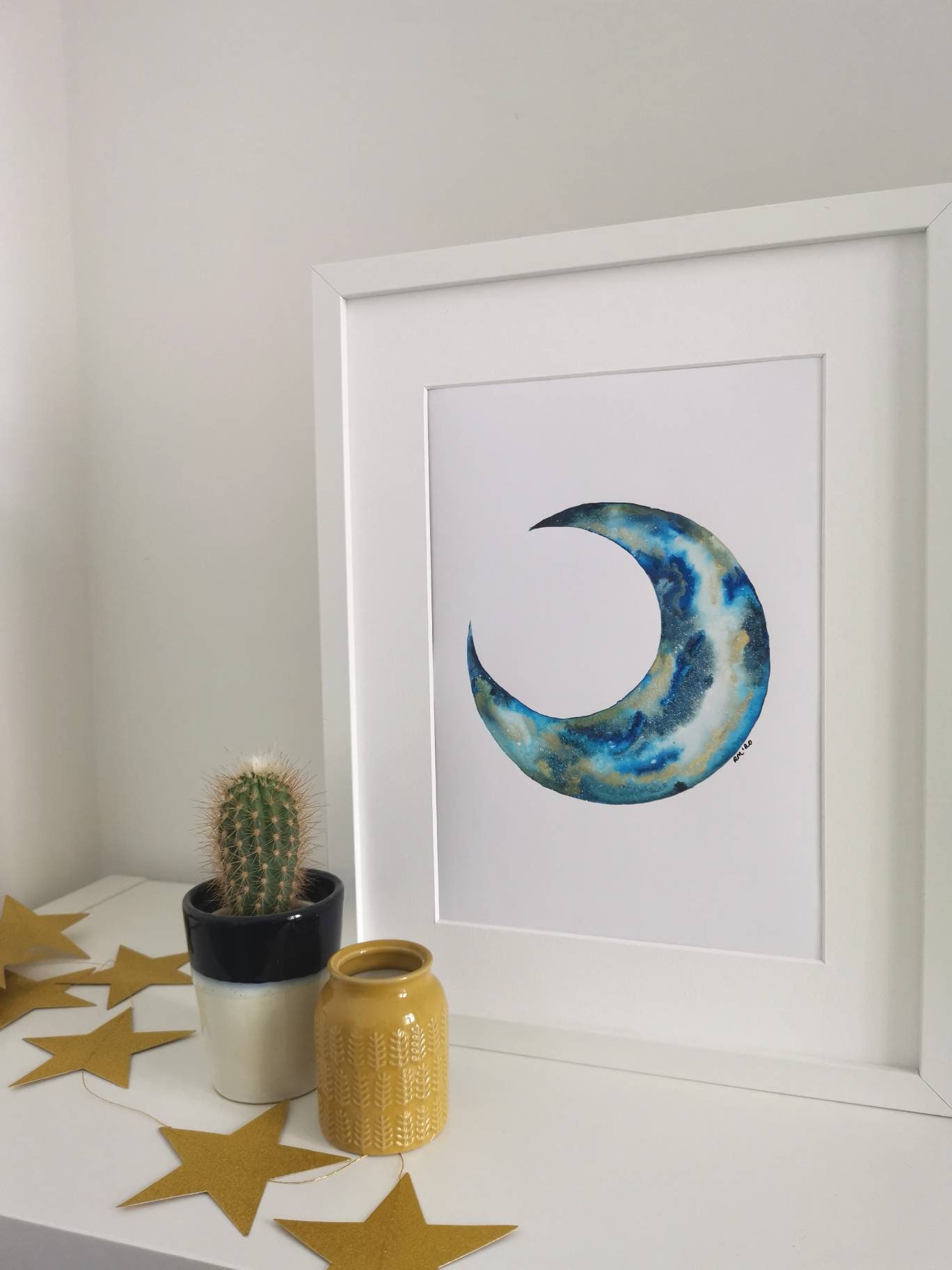 Crescent moon art print Moon and stars art Moon wall decor Etsy