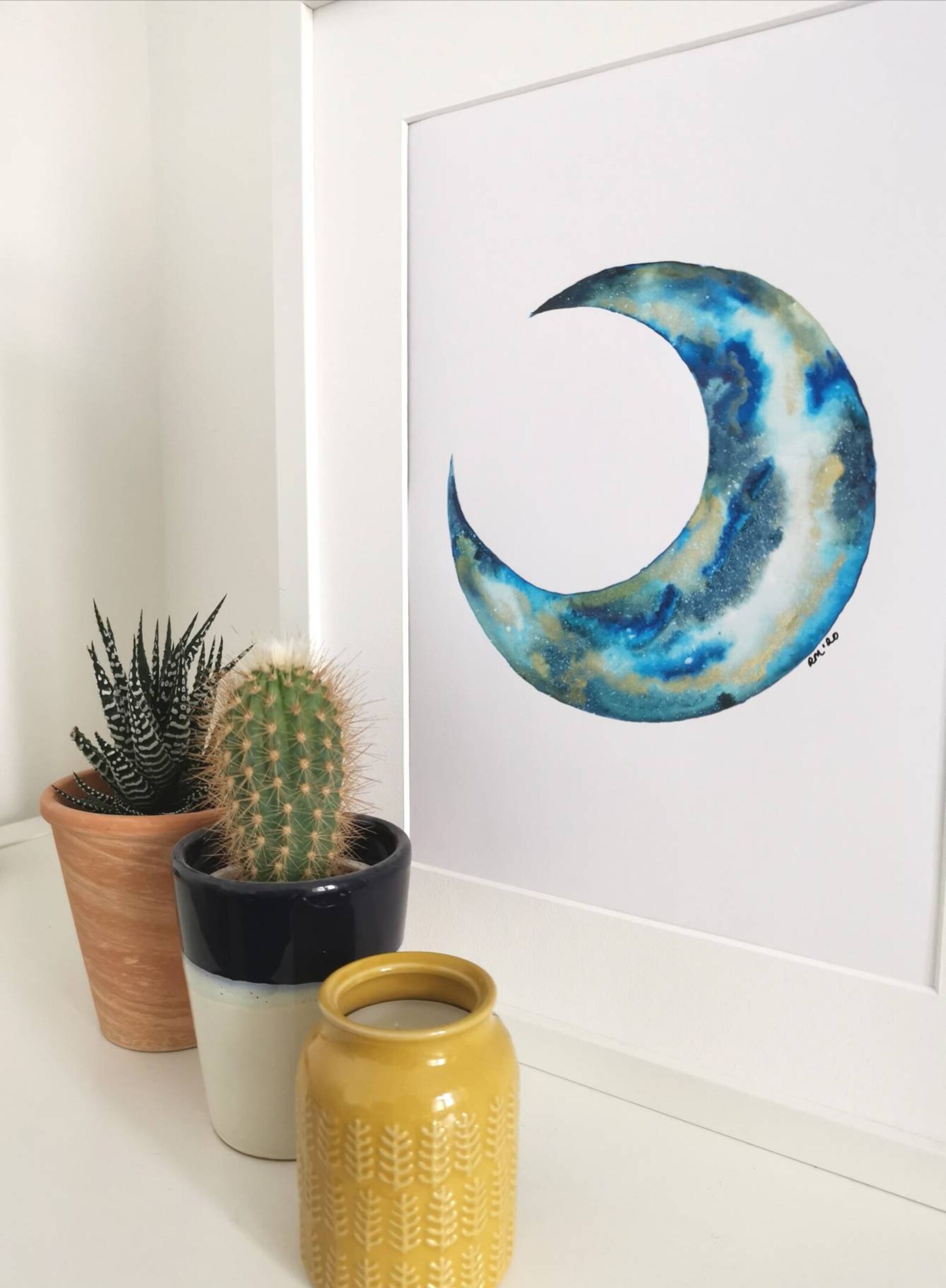 Crescent moon art print Moon and stars art Moon wall decor Etsy
