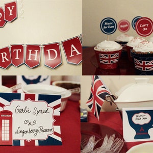 London Party Printables British Party Birthday Banner Tent Cards ...
