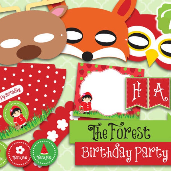 Lot de fête d'anniversaire Little Red Riding - PDF numériques imprimables