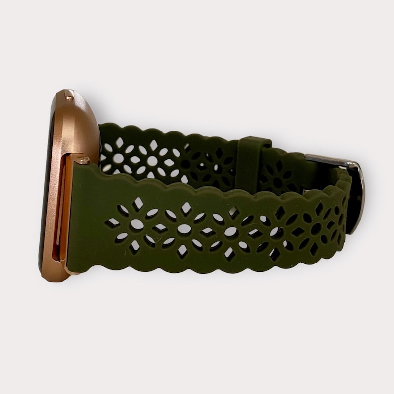 Diamond Lace Silicone 22MM Watchband Compatible with Fitbit Versa 1-2-3-Lite / Silver-Gold-Black-Rose Gold Army Green