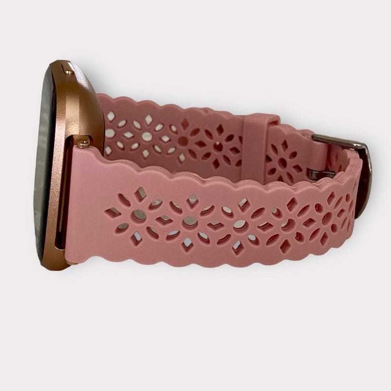 Diamond Lace Silicone 22MM Watchband Compatible with Fitbit Versa 1-2-3-Lite / Silver-Gold-Black-Rose Gold Blush Pink