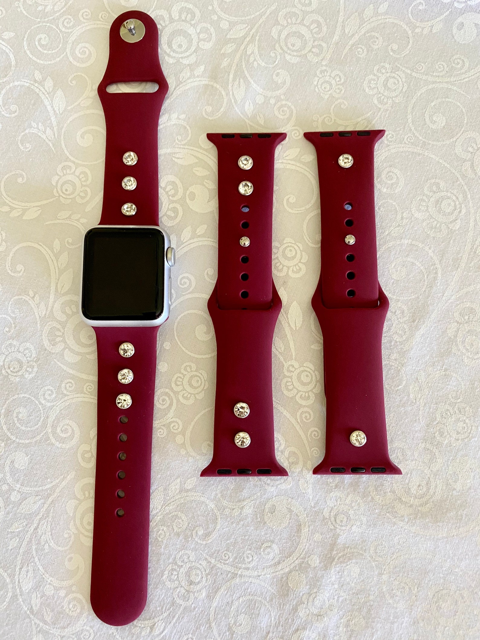 Apple Watch BandCustom HandmadeBurgundy Silicone BandSilver Etsy