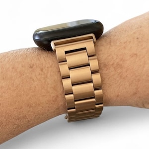 Stainless Steel 3 Link Watchband For Fitbit Versa Watch: Silver, Gold, Black, Rose Gold Rose Gold
