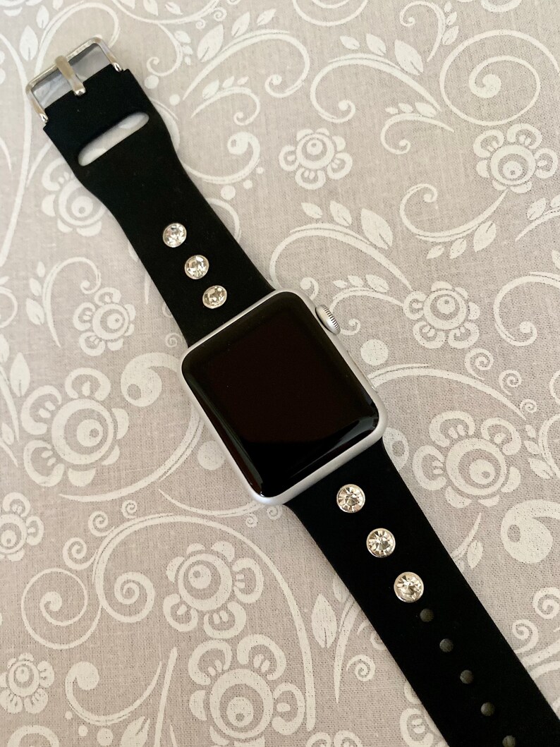 Apple Watch Bandblack Silicone Bandsilver Crystal Rivet Etsy