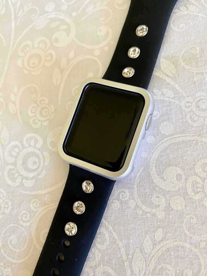 Apple Watch Bandblack Silicone Bandsilver Crystal Rivet Etsy