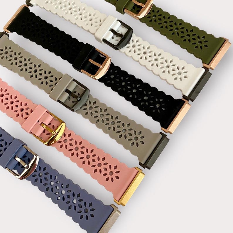 Diamond Lace Silicone 22MM Watchband Compatible with Fitbit Versa 1-2-3-Lite / Silver-Gold-Black-Rose Gold image 1