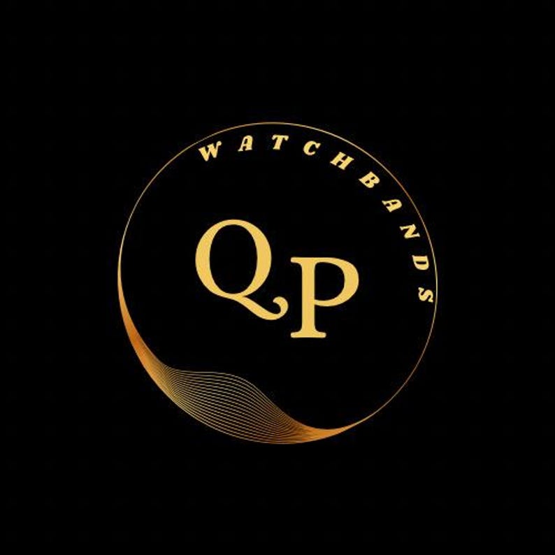 May include: Gold logo with the letters "QP" inside a circle with the text "WATCHBANDS" around the circle.