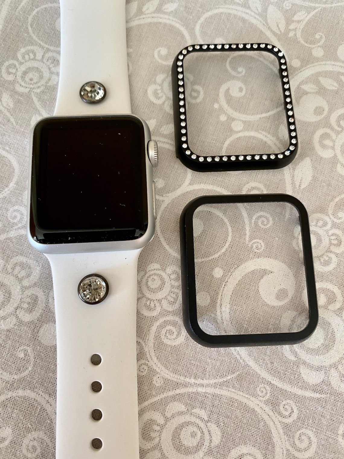 Apple Watch BandHandmadeWhite Silicone BandClear Crystal Etsy